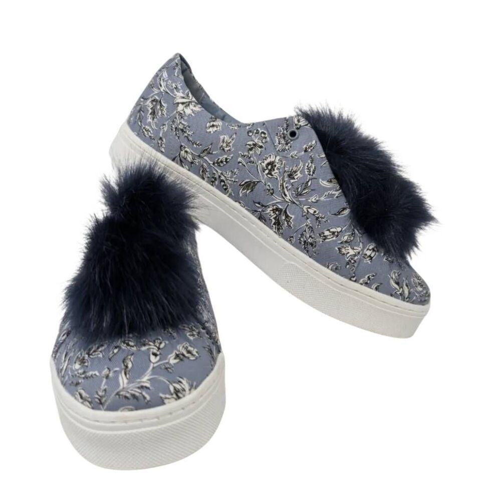 Sam Edelman 11 Blue Leya Pompom Sneaker Slip On Boho Maximal Floral EU 41 UK 9
